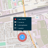 Clusters on the smart map in XProtect Smart Client.