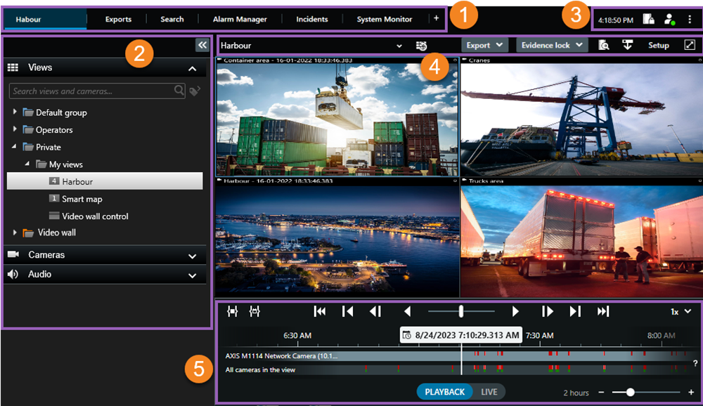 The user interface in XProtect Smart Client.