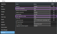 Hardware acceleration settings in XProtect Smart Client.
