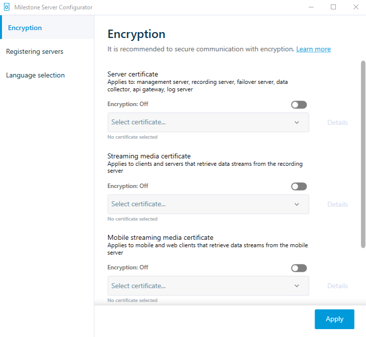 Enable encryption to and from the management server
