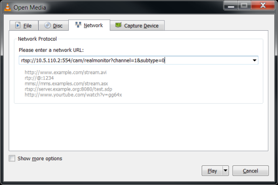 Network URL entered