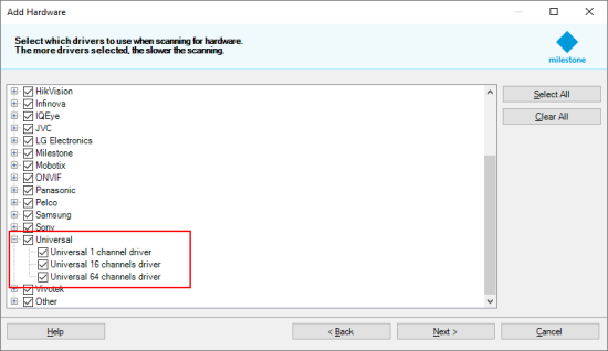 Universal drivers selected