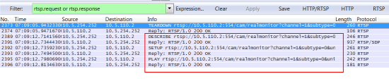 Describe, setup, and play RTSP requests in Wireshark