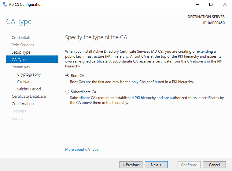 Choose to install a Root CA