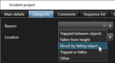 How selecting an incident category in XProtect Smart Client looks like.