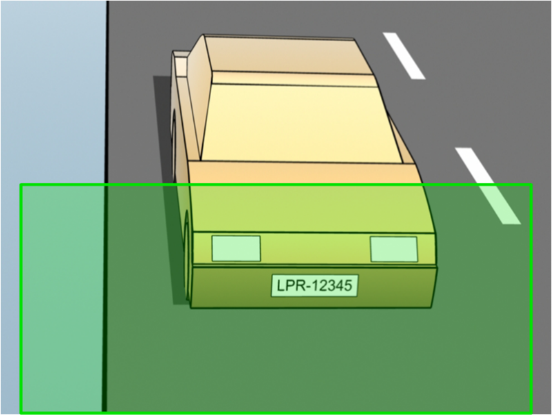 Exempel på rekommenderad linje och skyltbredd för en LPR-stillbild.