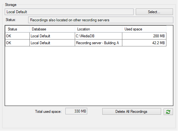 Beispiel für einen ausgewählten Speicher und seinen Status.