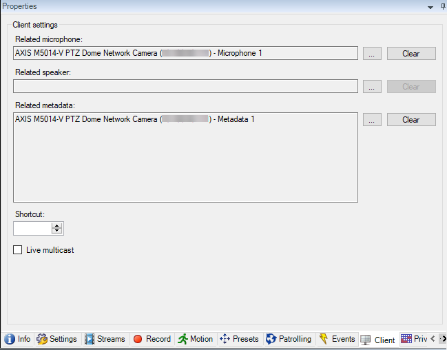 Overzicht van clienttabblad voor een geselecteerd apparaat.
