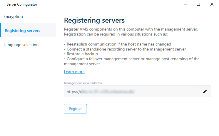 Sunucu sekmesi Server Configurator'ne kaydediliyor.