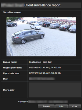Okno se zprávou o dohledu v XProtect Smart Client.