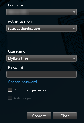 Přihlašovací okno v XProtect Smart Client.