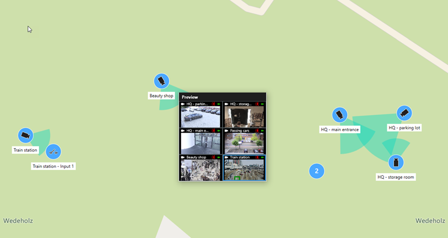 Live videofeed fra et kamera, efter at kameraet blev dobbeltklikket.