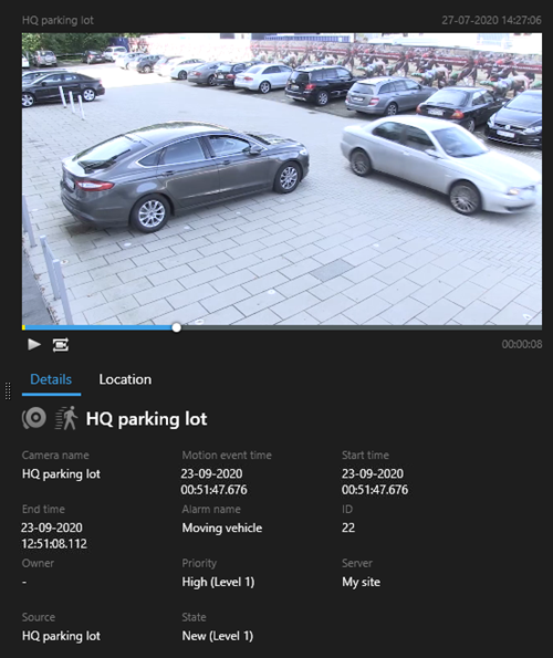 Obszar podglądu na karcie Wyszukiwanie w XProtect Smart Client.