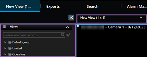 Onde você seleciona visualizações em XProtect Smart Client.