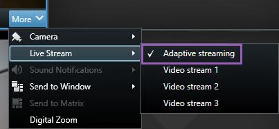 Verifique se o streaming adaptável está selecionado no item de visualização da câmera.