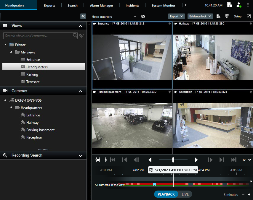 Beispiel einer Ansicht in XProtect Smart Client.