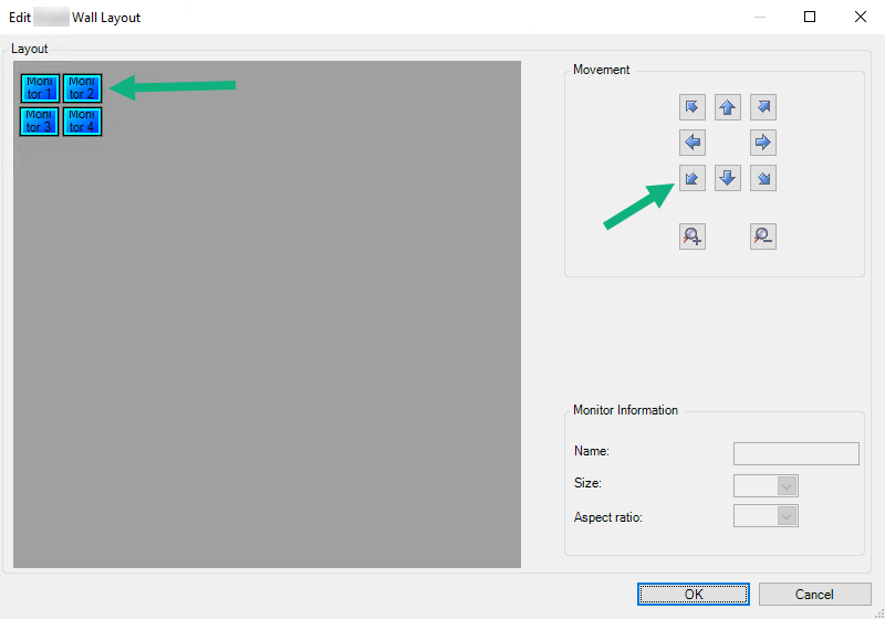 Posizionare Smart Wall i monitor in XProtect Management Client.